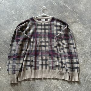 Vintage Giorgio di Firenze Sweater Mens XL Tan Plaid Italy Holiday Grandpa